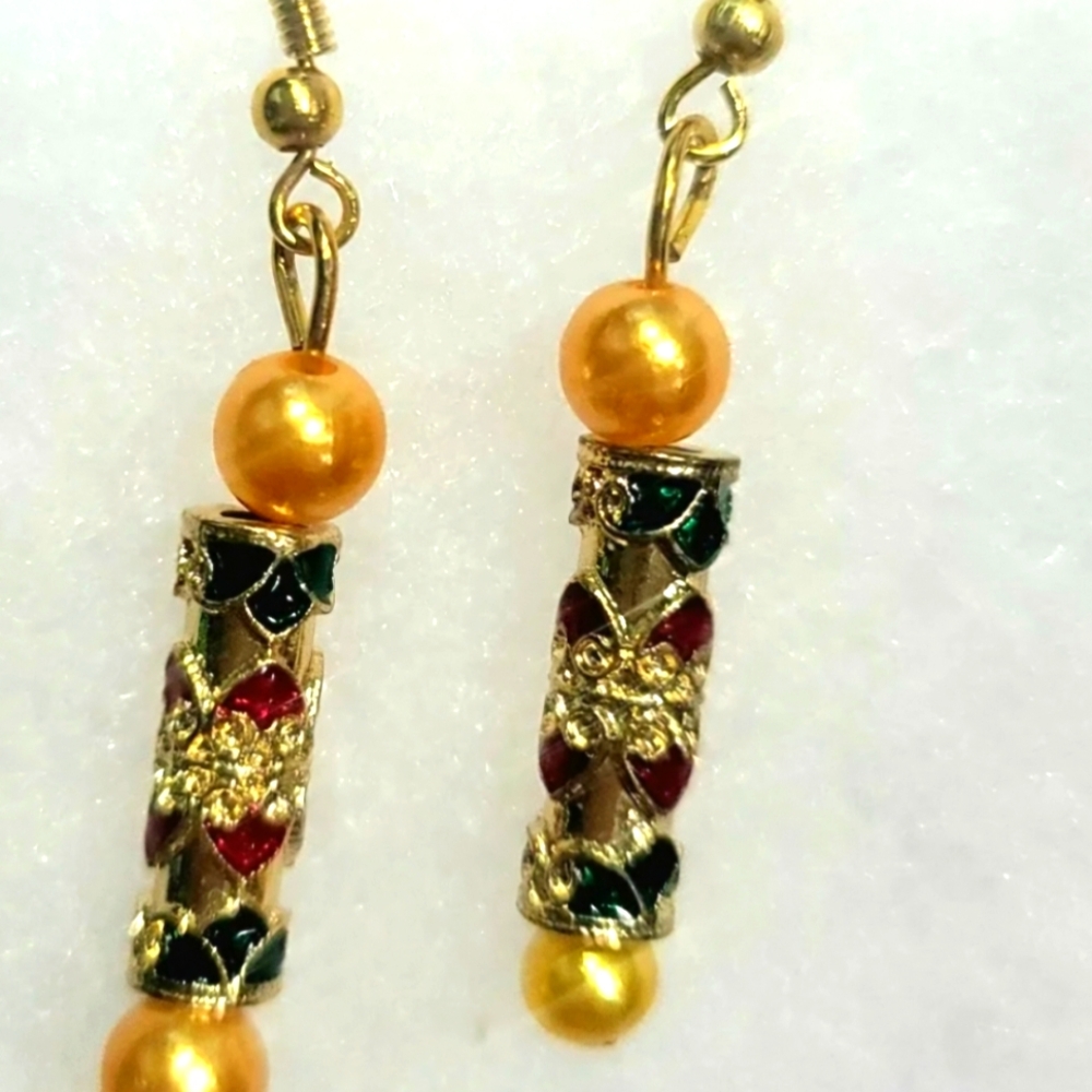 DESIGNER ORIGINAL LONG DROP CHROMATIC BEADED BUTTERGOLDEN RARE FIND EARRINGS